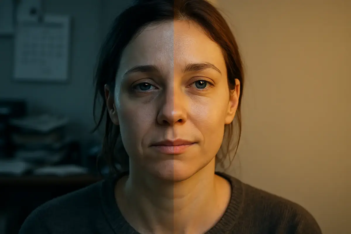 Fatigue au travail et besoin de faire une pause : l’épuisement peut avoir plusieurs causes et cette scène ne permet aucun diagnostic.
