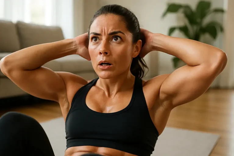 Circuit de gainage abdominal dynamique, présenté comme une séance intense dont les durées excluent l’échauffement et le retour au calme.