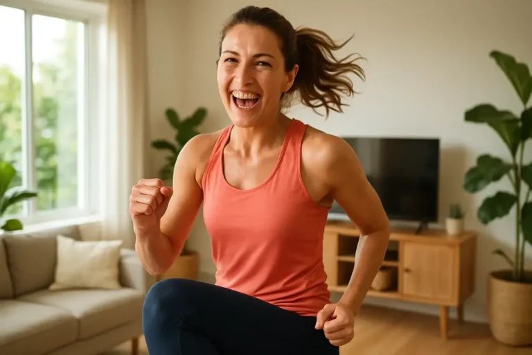 Une séance cardio accessible s’appuie sur des pas latéraux dans un cadre quotidien, sans suggérer de performance ni de résultat garanti.