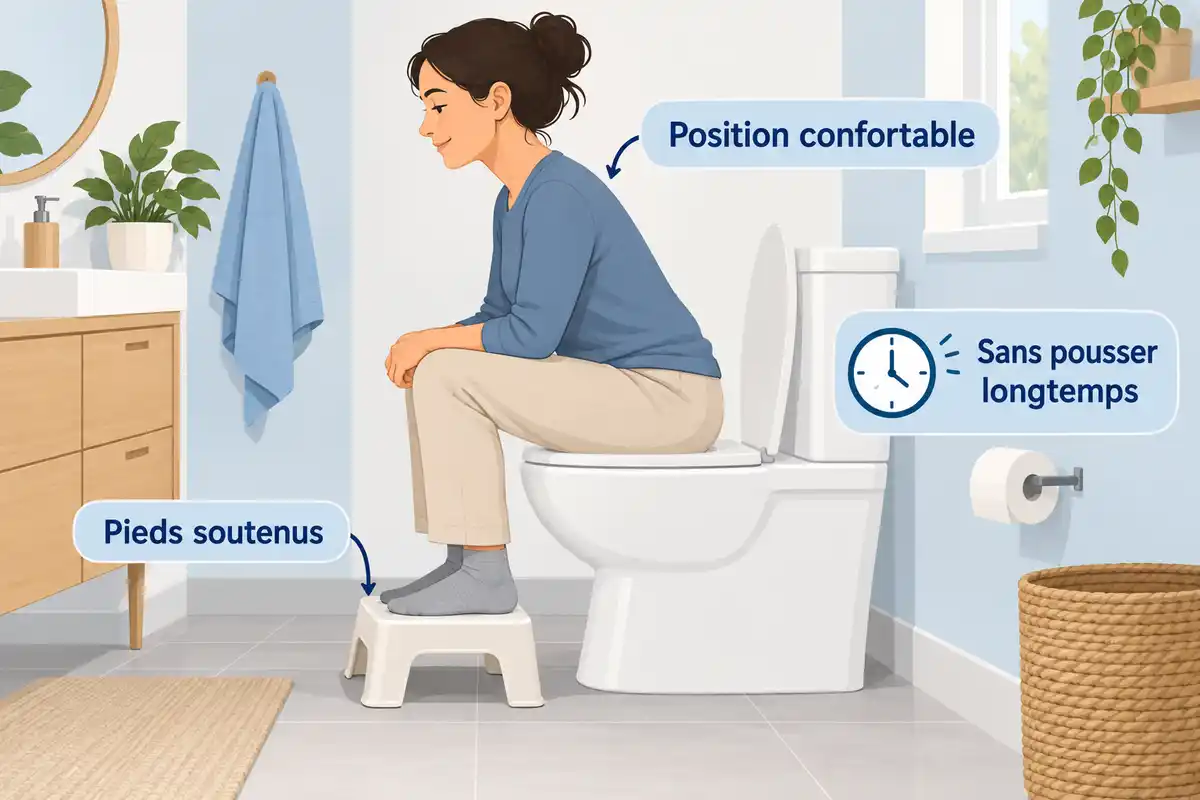 Un repose-pieds peut soutenir les pieds pour une position confortable aux toilettes, si sâasseoir et se relever restent faciles.