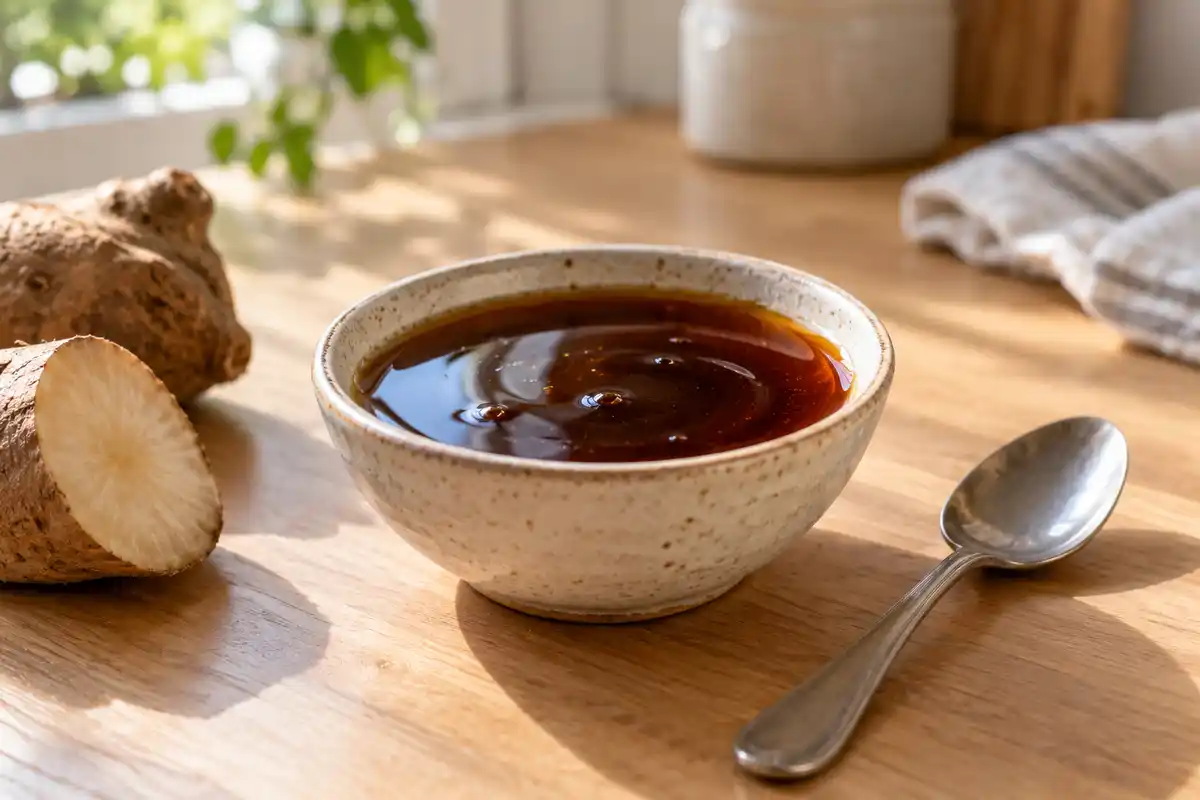 Sirop de yacon, sujet de l’article sur les troubles digestifs possibles et les précautions à considérer selon sa tolérance.