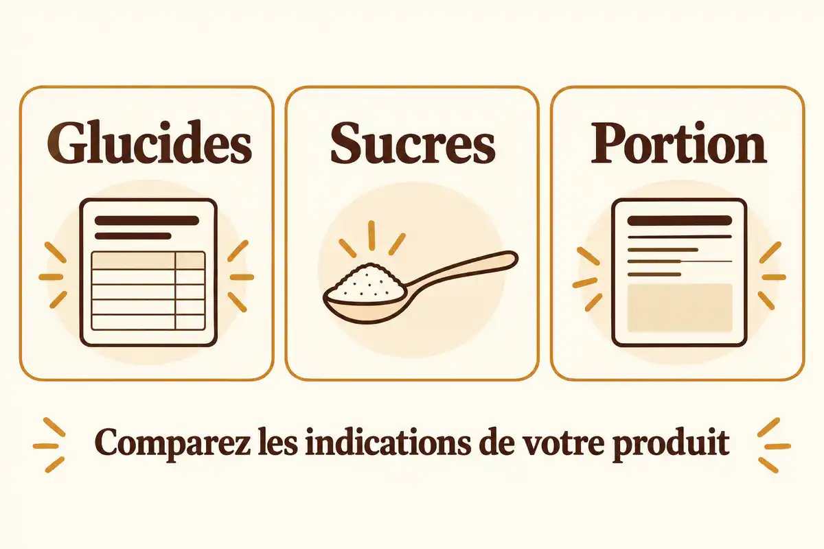 Comparer les glucides, les sucres et la portion sur l’étiquette aide à évaluer la composition propre à chaque sirop de yacon.