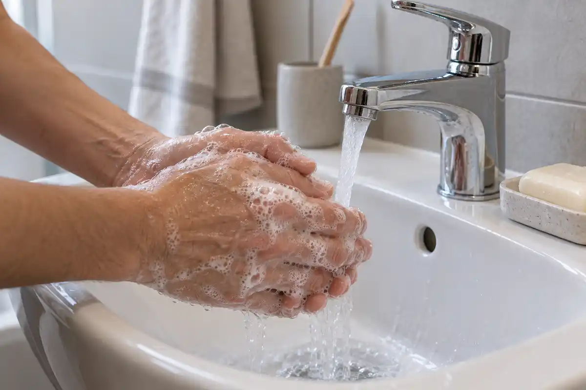 Après un contact avec les vésicules, le lavage des mains aide à limiter le transfert du virus vers les yeux.